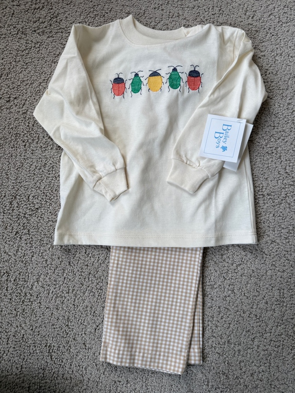 Bailey Boys Cream Bug Embroidered Kids Pajama Set